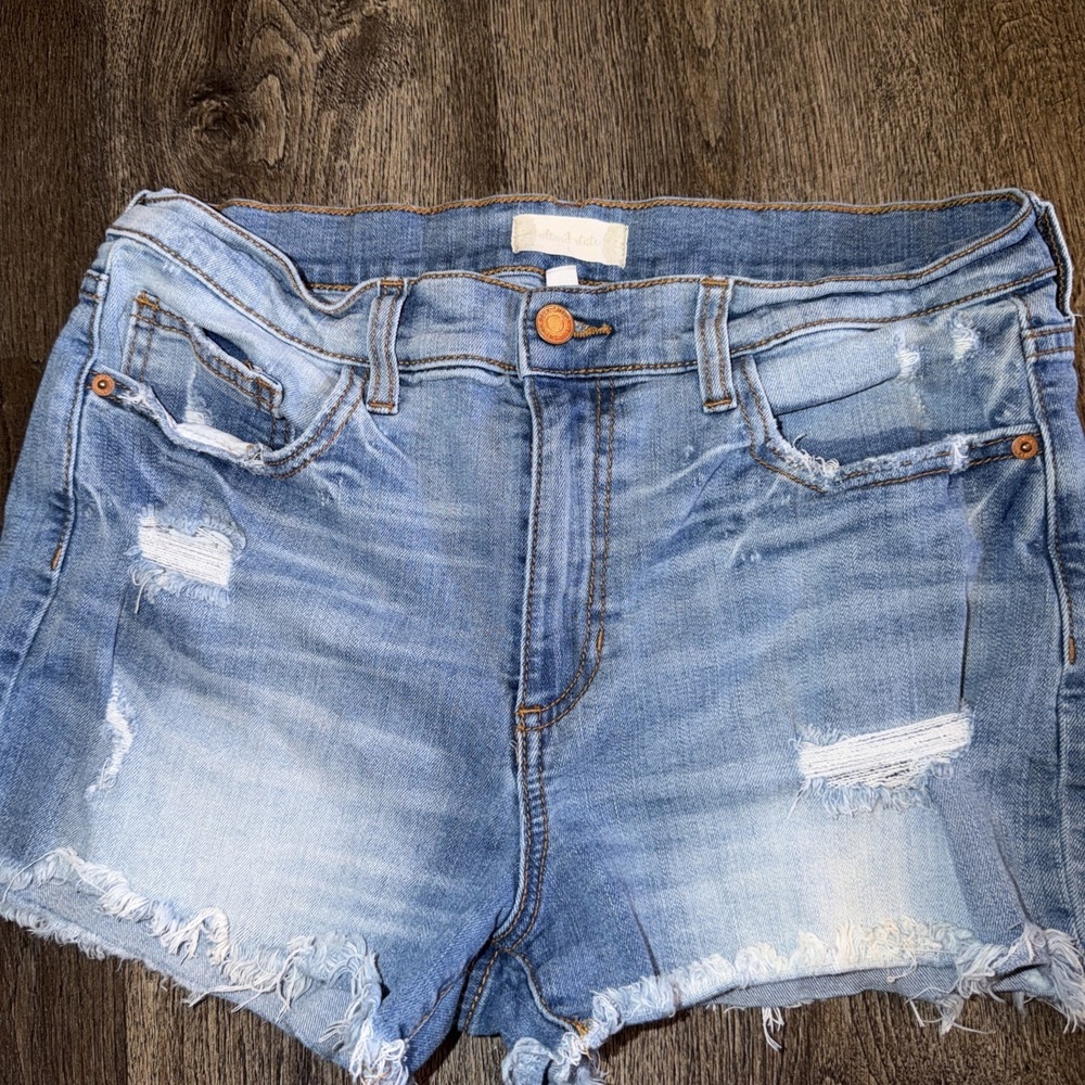 Altar'd State High Waisted Cut Off Distressed Jean Shorts Large Raw Hem